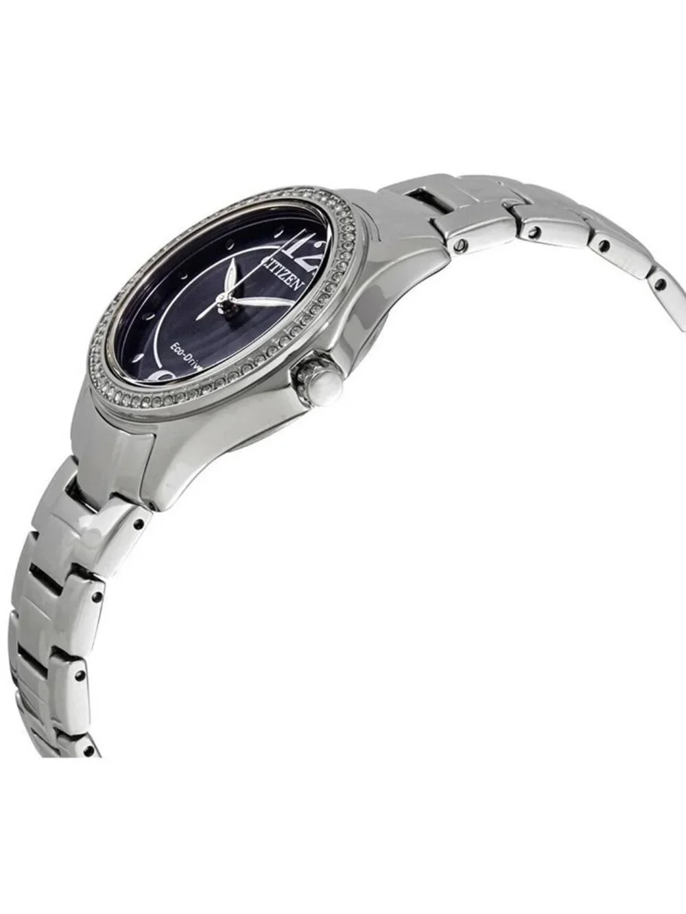 NWT Citizen Silhouette Crystal Eco-Drive Blue Dial Stainless Steel Ladies Watch